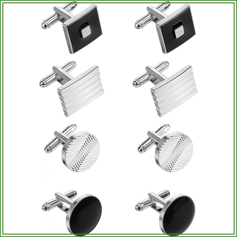 Men'S Grooming For Wedding - 8 Pcs Men's Classic Cufflinks Silver