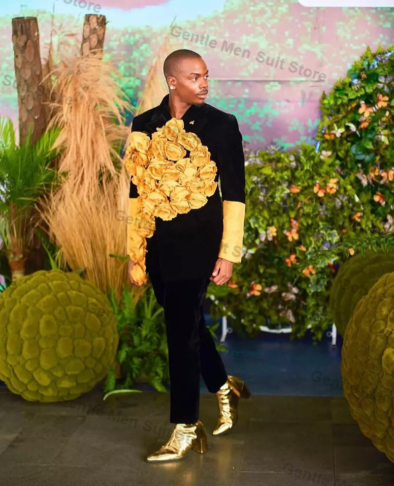 Yellow Black Men Suits Set 2 P – Men'S Grooming For Wedding recenzja i cena