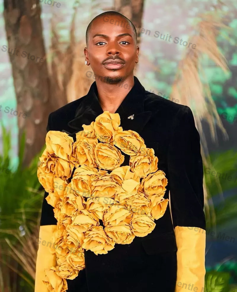 Yellow Black Men Suits Set 2 P – Men'S Grooming For Wedding recenzja i cena