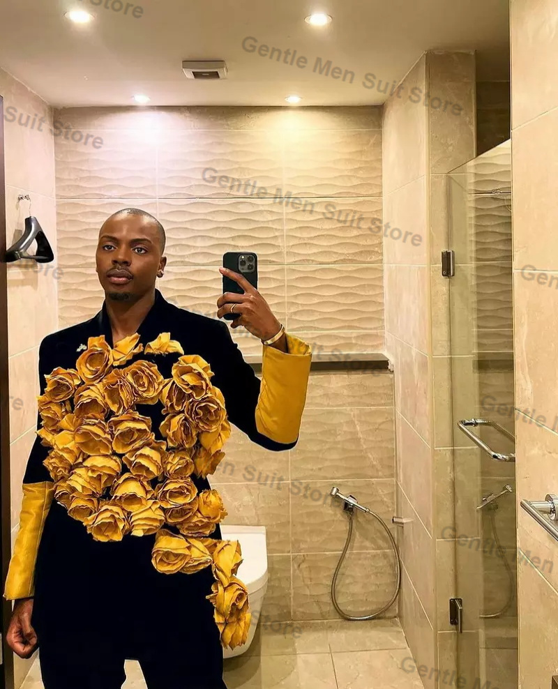 Yellow Black Men Suits Set 2 P – Men'S Grooming For Wedding recenzja i cena